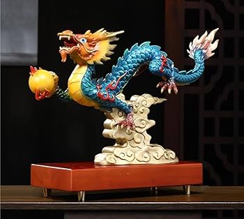 Amazon.co.jp: 龍の置物 ⑤本爪 龍神 真珠と戯れる飛竜 風水